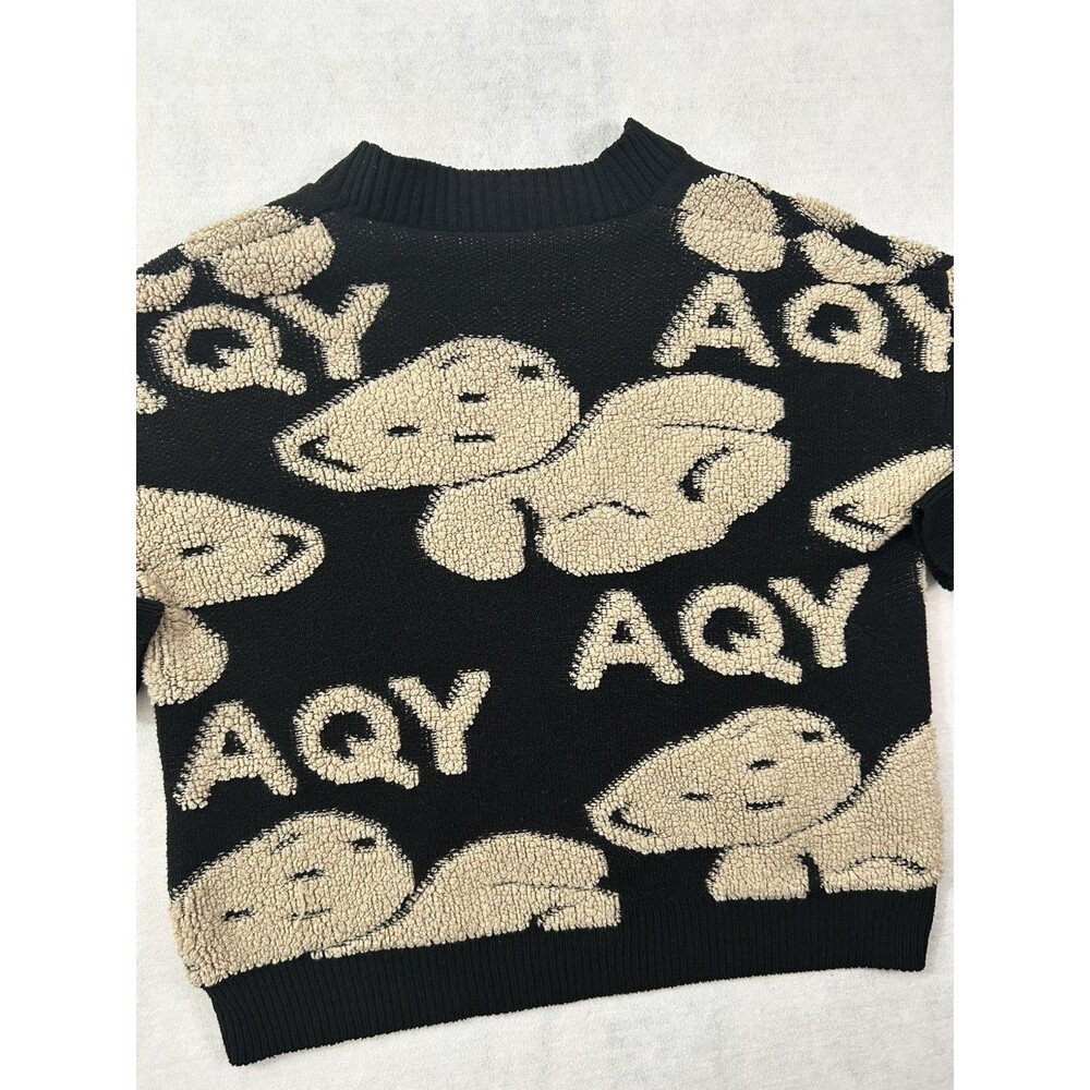 AQY Bear Sweater Cardigan Womens L XL Black Long Sleeve Chunky Harajuku Y2K - Picture 8 of 9